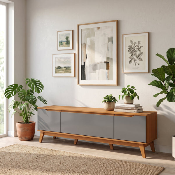 imagem do Mueble TV 75" Kappesberg 180cm con 3 Puertas Canela/Gris