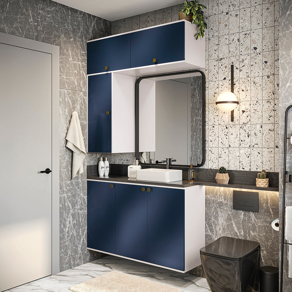Vanitory Baño Kappesberg 120cm MDF Con Aéreos Blanco y Azul