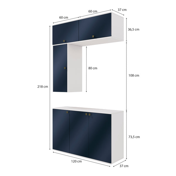 Vanitory Baño Kappesberg 120cm MDF Con Aéreos Blanco y Azul