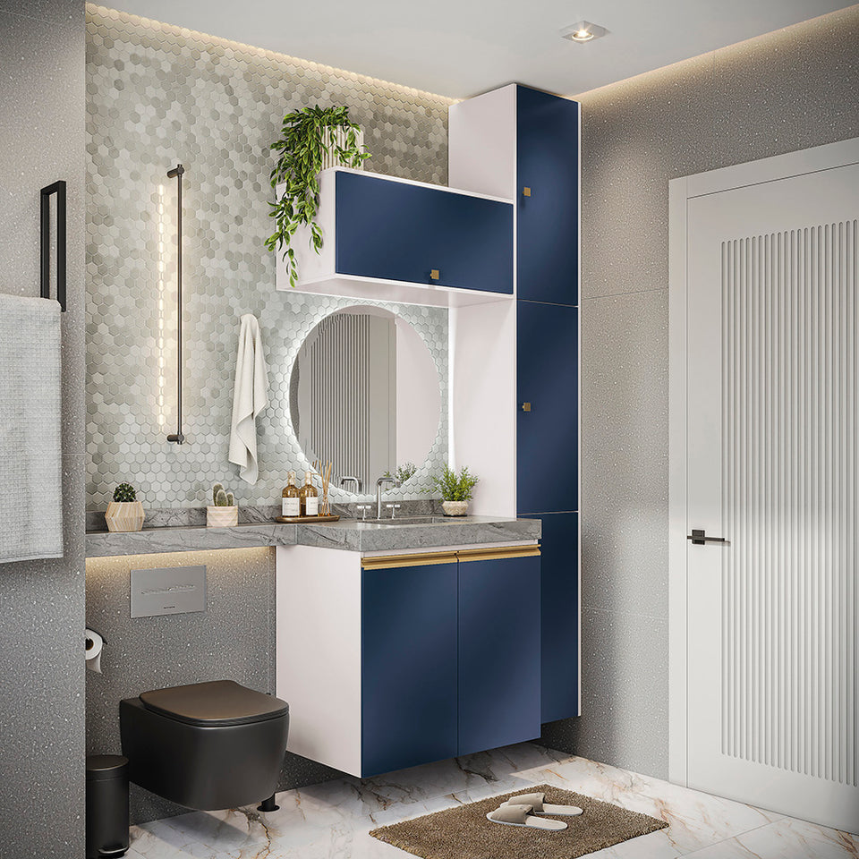 Vanitory Baño Kappesberg 116cm MDF Con Aéreos Blanco y Azul