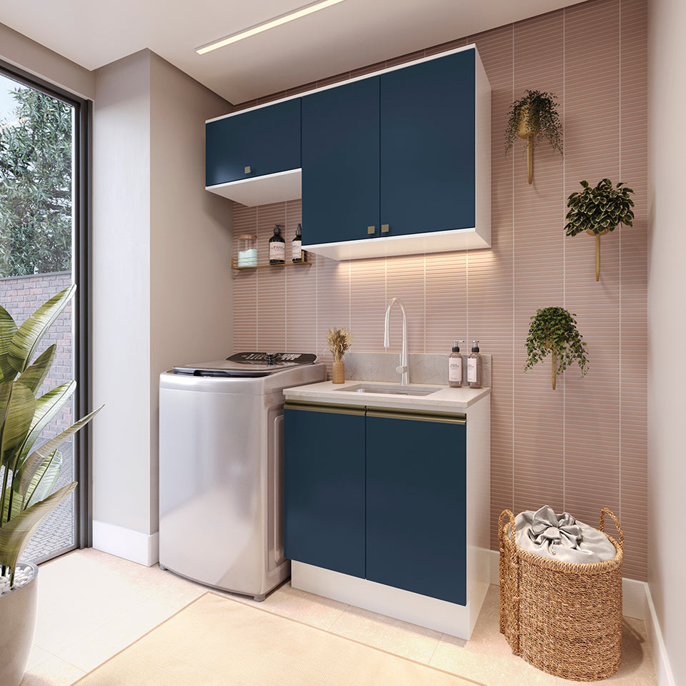 Lavadero Kappesberg 140cm MDF Con Aéreos Blanco y Azul
