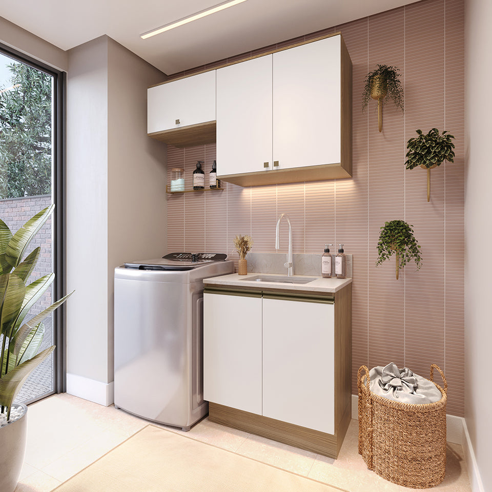 Lavadero Kappesberg 140cm MDF Con Aéreos Marrón y Blanco