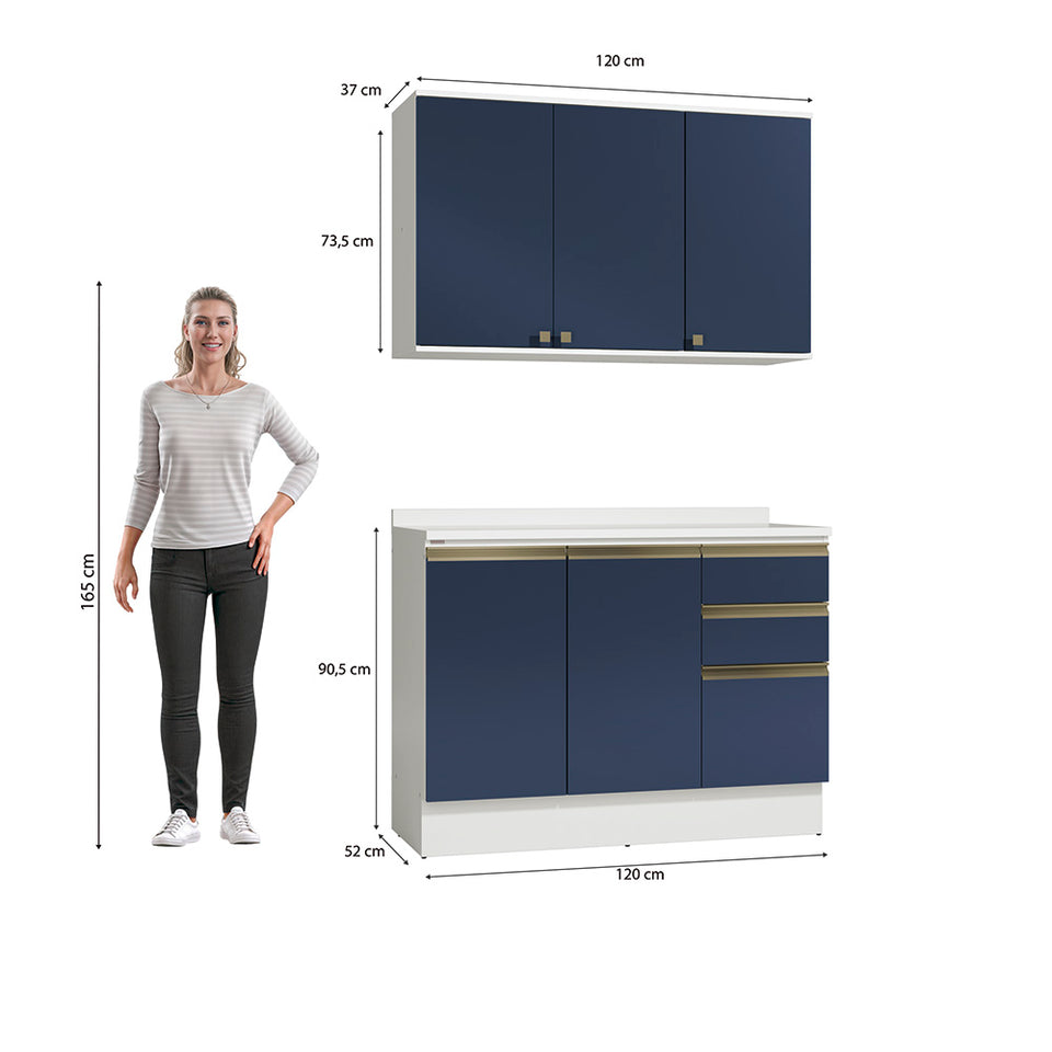 Alacena Cocina Kappesberg 120cm MDF 5 Puertas Blanco y Azul