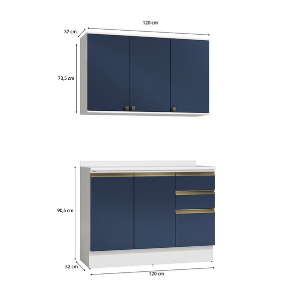 Alacena Cocina Kappesberg 120cm MDF 5 Puertas Blanco y Azul