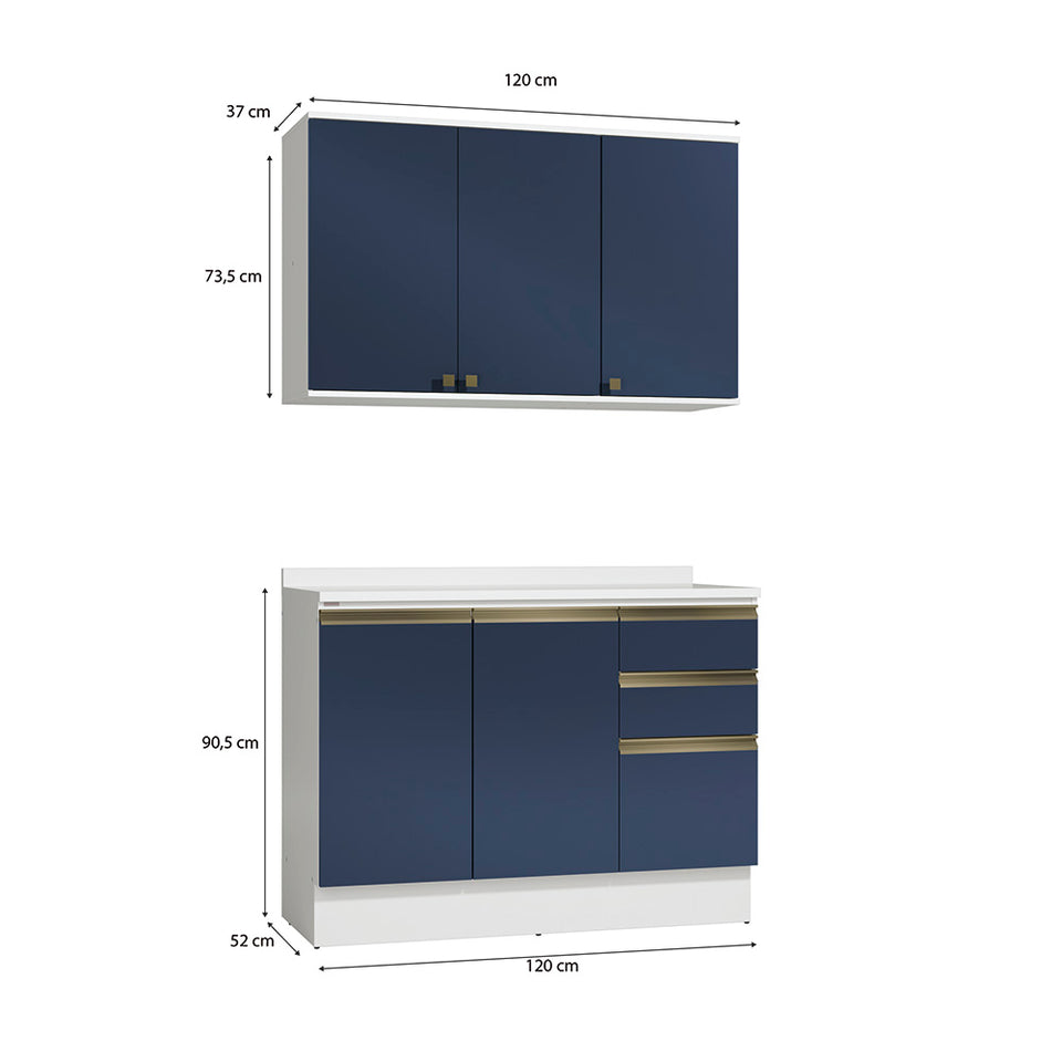 Alacena Cocina Kappesberg 120cm MDF 5 Puertas Blanco y Azul