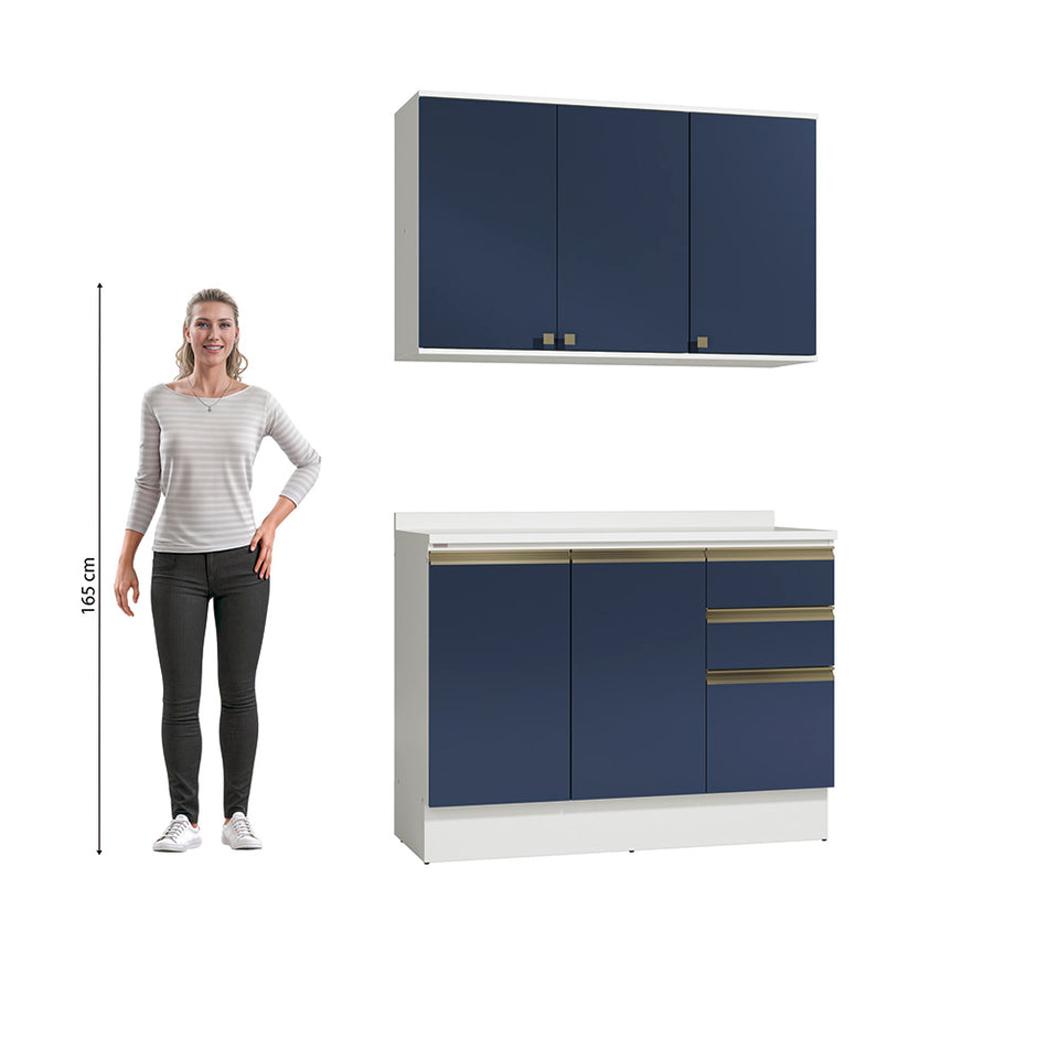 Alacena Cocina Kappesberg 120cm MDF 5 Puertas Blanco y Azul