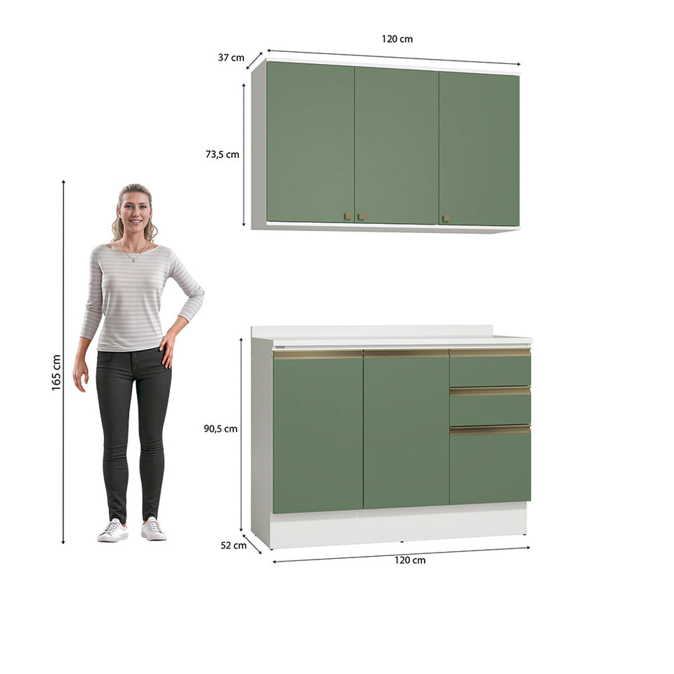 Alacena Cocina Kappesberg 120cm MDF 5 Puertas Blanco/Verde