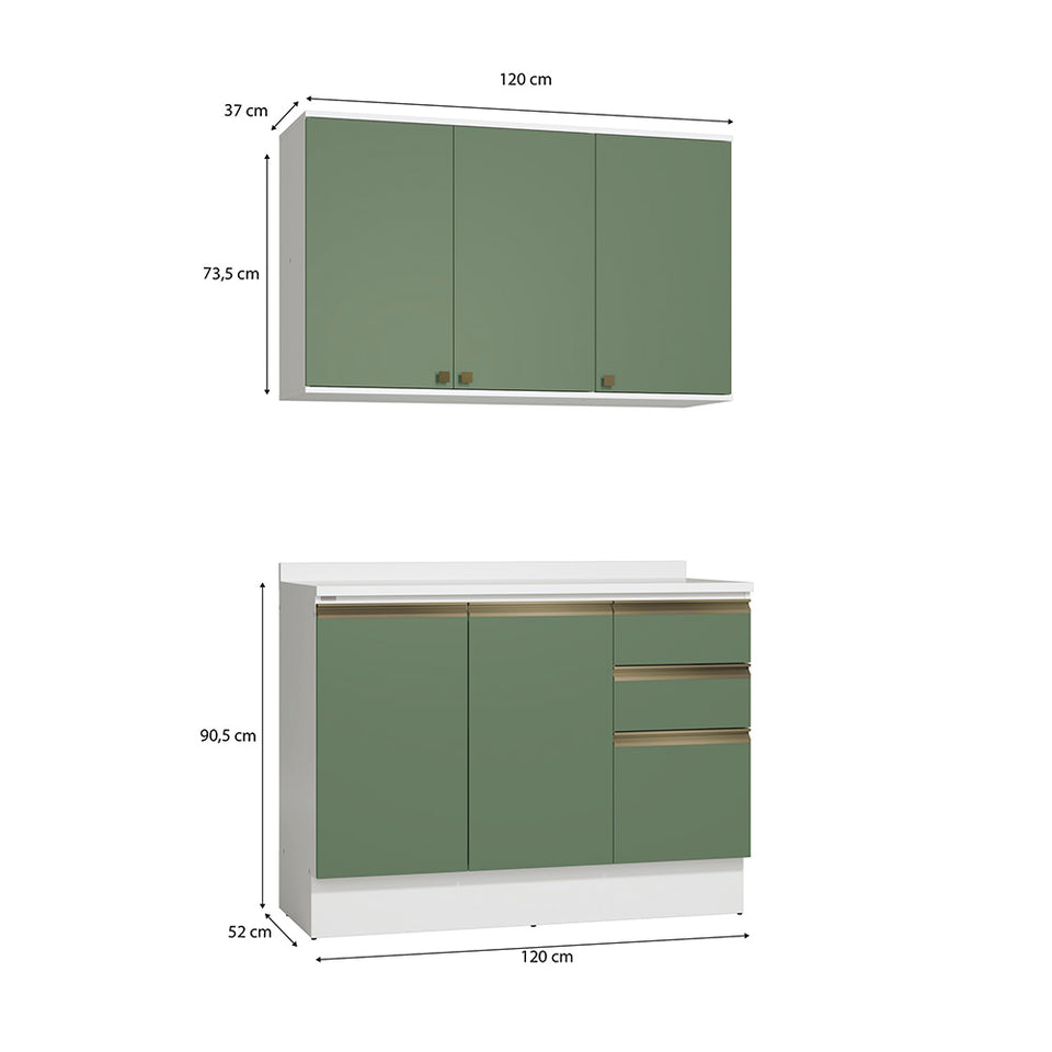 Alacena Cocina Kappesberg 120cm MDF 5 Puertas Blanco/Verde