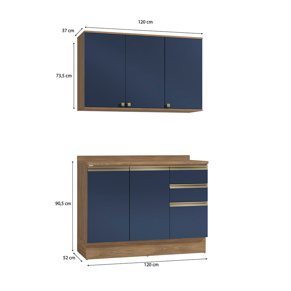 Alacena Cocina Kappesberg 120cm MDF 5 Puertas Marrón y Azul