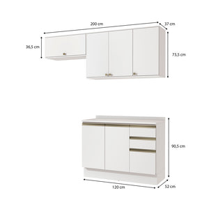 Cocina Compacta 200cm MDF 3 Cajones Kappesberg Blanco