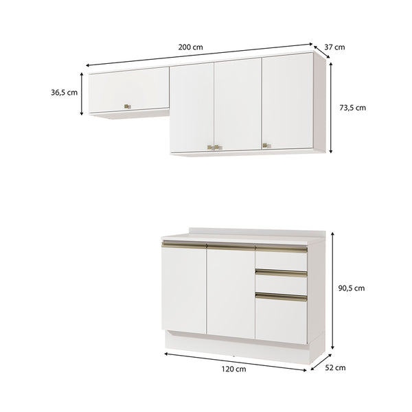 Cocina Compacta 200cm MDF 3 Cajones Kappesberg Blanco