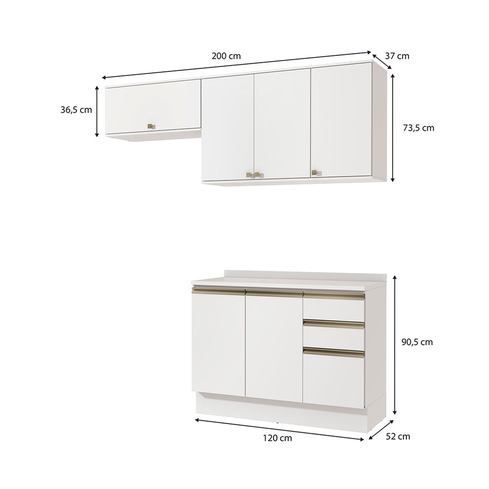 Cocina Compacta 200cm MDF 3 Cajones Kappesberg Blanco