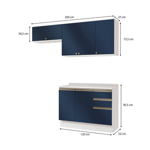 Cocina Compacta 200cm MDF 3 Cajones Kappesberg Blanco/Azul