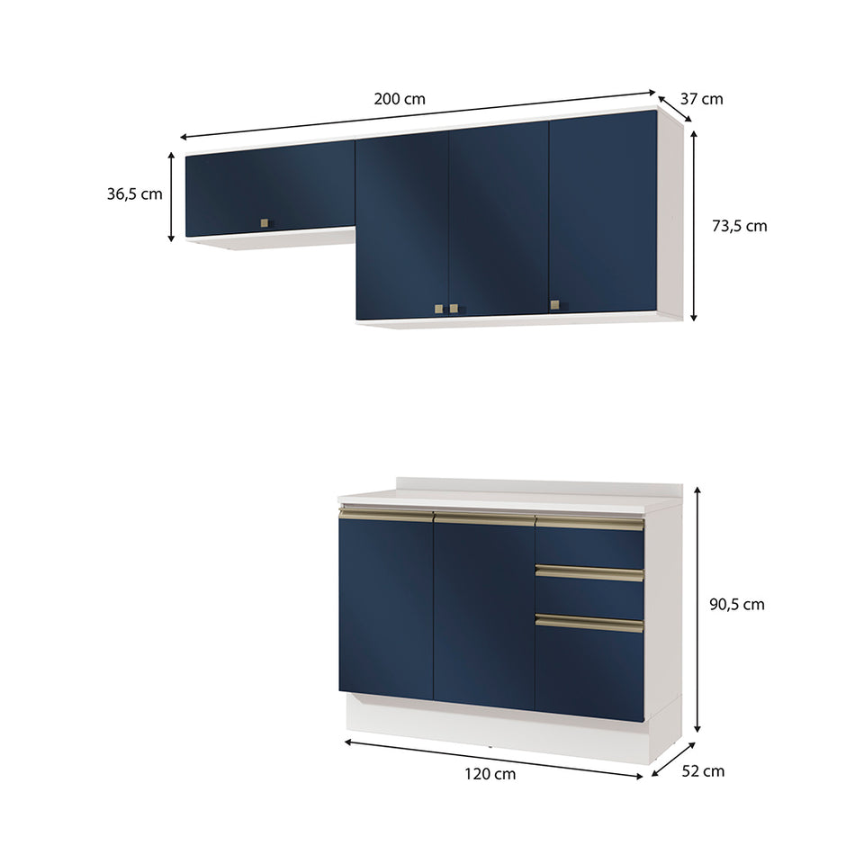Cocina Compacta 200cm MDF 3 Cajones Kappesberg Blanco/Azul