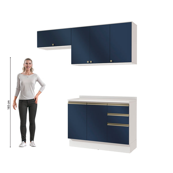 Cocina Compacta 200cm MDF 3 Cajones Kappesberg Blanco/Azul