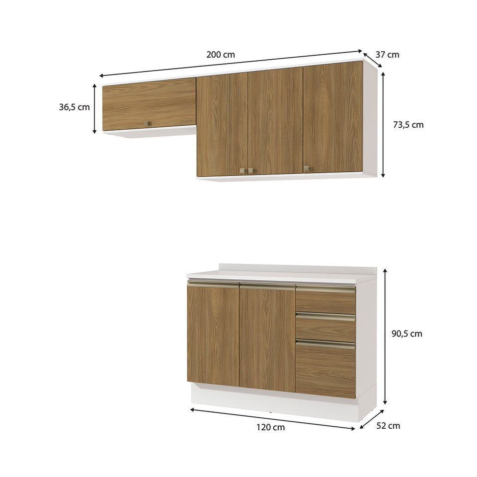 Cocina Compacta 200cm MDF 3 Cajones Kappesberg Blanco/Marrón