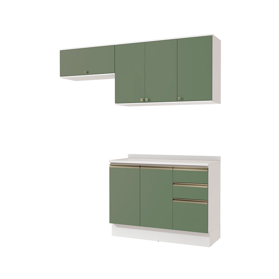 Cocina Compacta 200cm MDF 3 Cajones Kappesberg Blanco/Verde