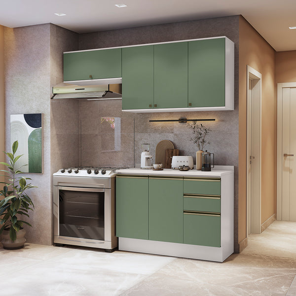 Cocina Compacta 200cm MDF 3 Cajones Kappesberg Blanco/Verde