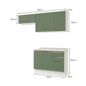 Cocina Compacta 200cm MDF 3 Cajones Kappesberg Blanco/Verde