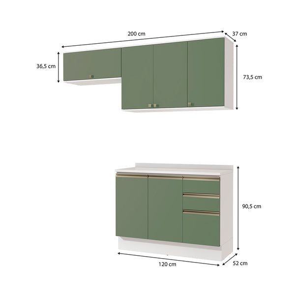 Cocina Compacta 200cm MDF 3 Cajones Kappesberg Blanco/Verde