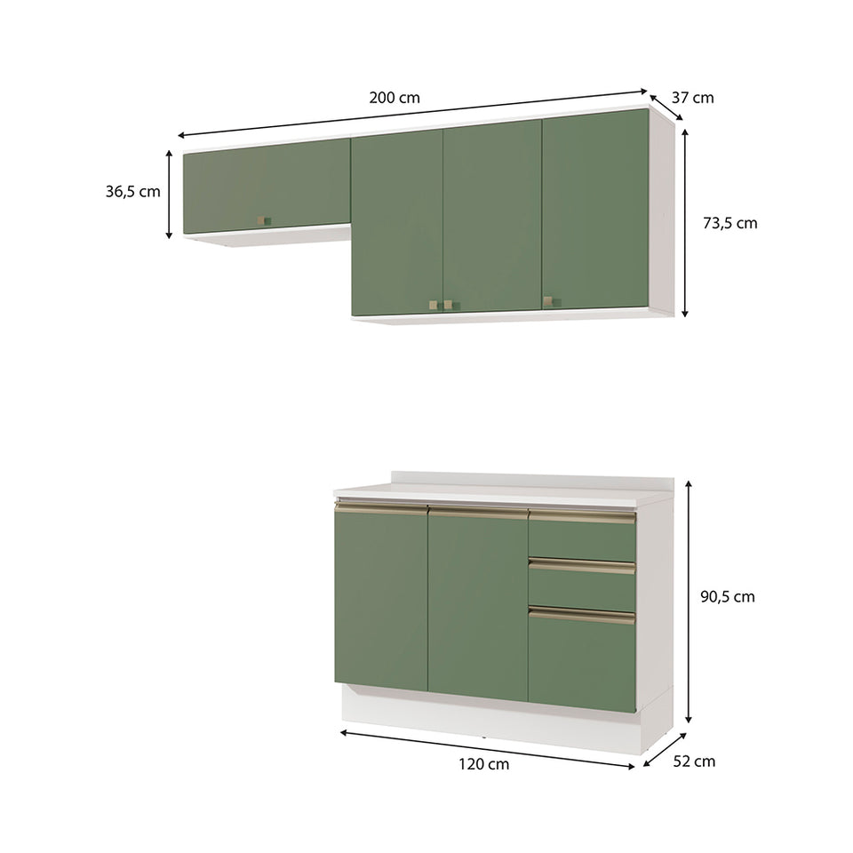 Cocina Compacta 200cm MDF 3 Cajones Kappesberg Blanco/Verde