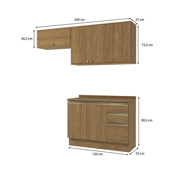 Cocina Compacta 200cm MDF 3 Cajones Kappesberg Marrón