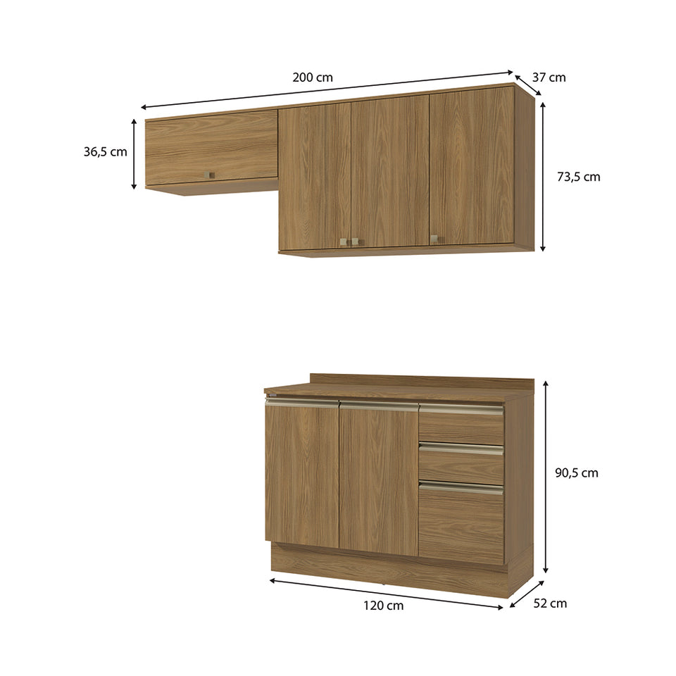 Cocina Compacta 200cm MDF 3 Cajones Kappesberg Marrón