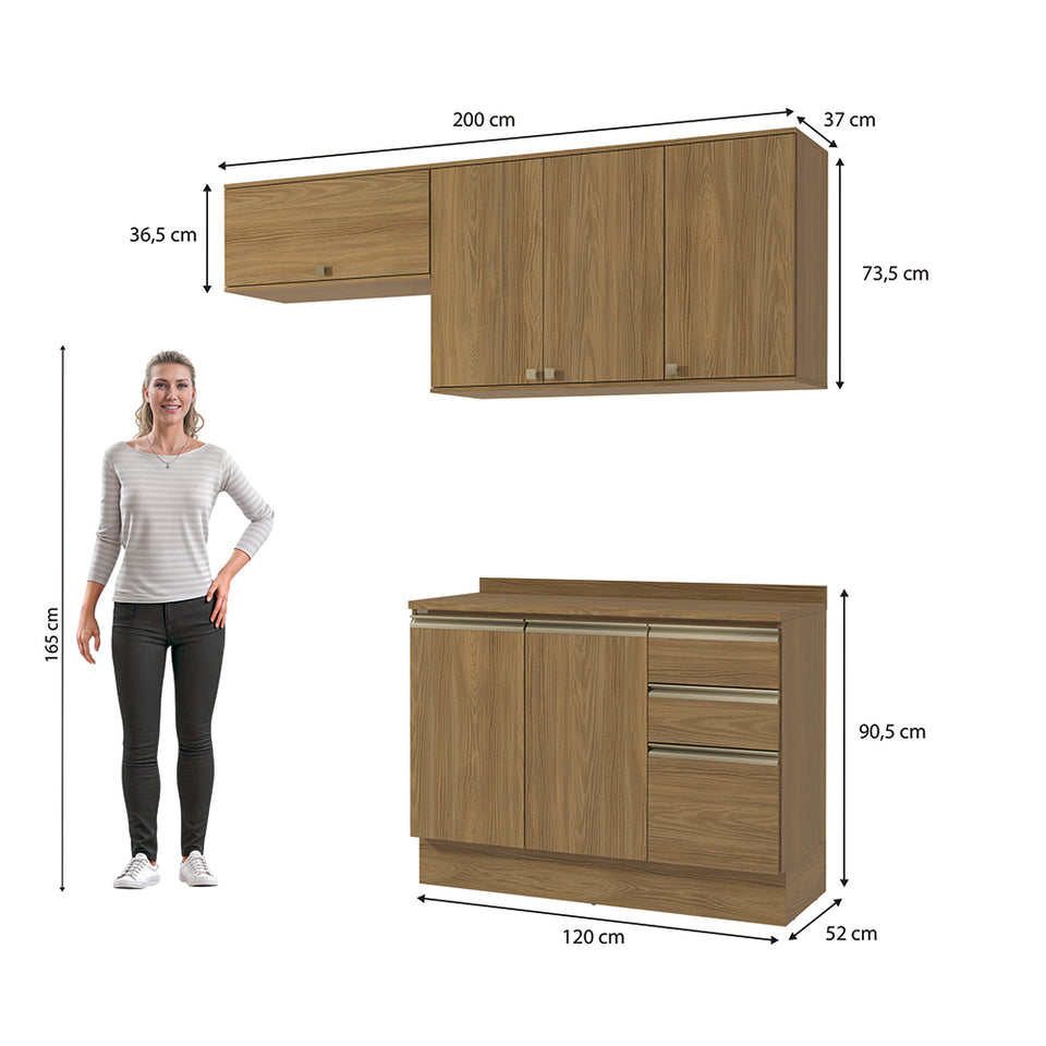 Cocina Compacta 200cm MDF 3 Cajones Kappesberg Marrón