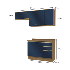 Cocina Compacta 200cm MDF 3 Cajones Kappesberg Marrón/Azul