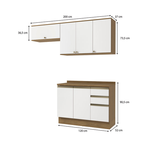 Cocina Compacta 200cm MDF 3 Cajones Kappesberg Marrón/Blanco