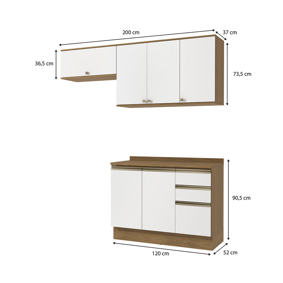 Cocina Compacta 200cm MDF 3 Cajones Kappesberg Marrón/Blanco