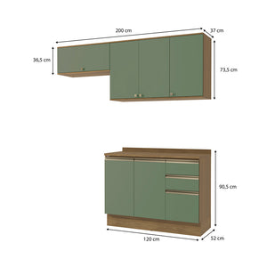 Cocina Compacta 200cm MDF 3 Cajones Kappesberg Marrón/Verde