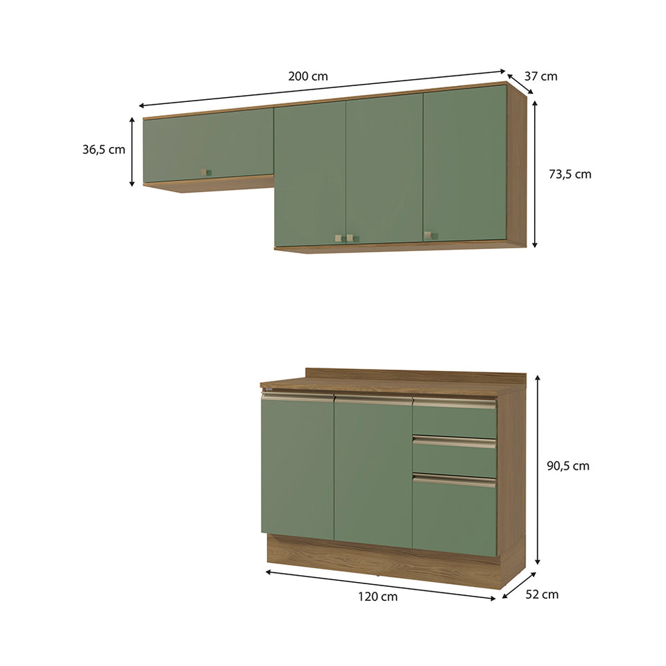 Cocina Compacta 200cm MDF 3 Cajones Kappesberg Marrón/Verde