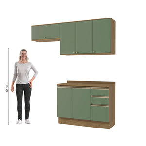 Cocina Compacta 200cm MDF 3 Cajones Kappesberg Marrón/Verde
