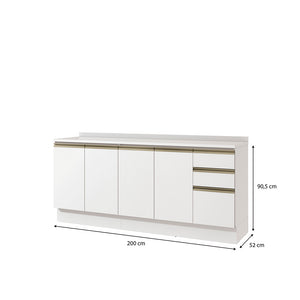 Bajo Mesada 200cm MDF 3 Cajones Kappesberg Blanco