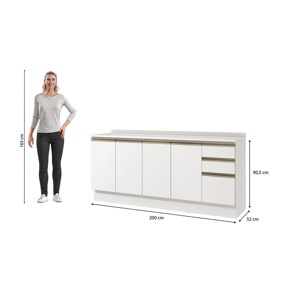 Bajo Mesada 200cm MDF 3 Cajones Kappesberg Blanco