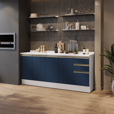 Bajo Mesada 200cm MDF 3 Cajones Kappesberg Blanco/Azul