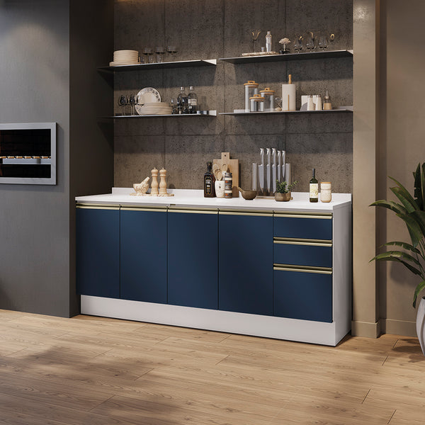 Bajo Mesada 200cm MDF 3 Cajones Kappesberg Blanco/Azul