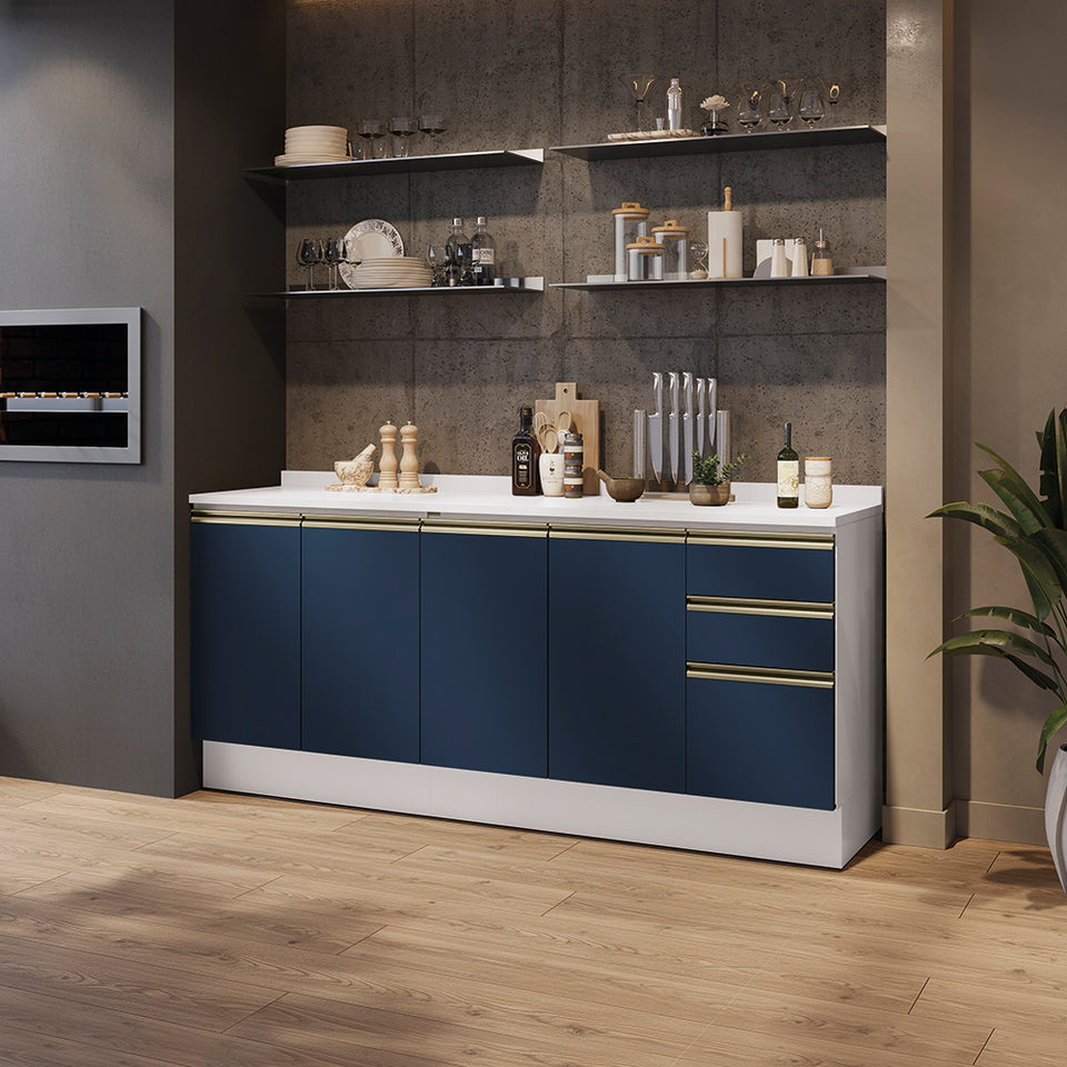 Bajo Mesada 200cm MDF 3 Cajones Kappesberg Blanco/Azul