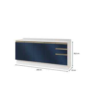 Bajo Mesada 200cm MDF 3 Cajones Kappesberg Blanco/Azul