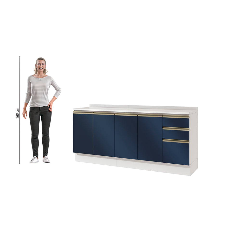 Bajo Mesada 200cm MDF 3 Cajones Kappesberg Blanco/Azul