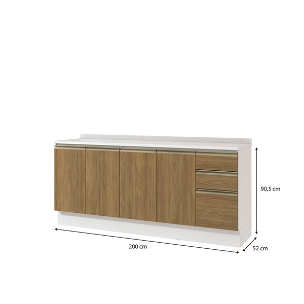 Bajo Mesada 200cm MDF 3 Cajones Kappesberg Blanco/Marrón