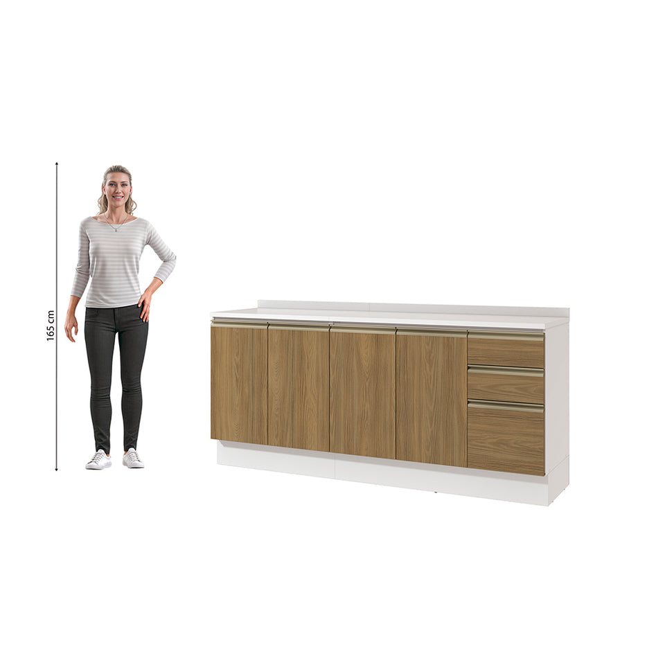 Bajo Mesada 200cm MDF 3 Cajones Kappesberg Blanco/Marrón