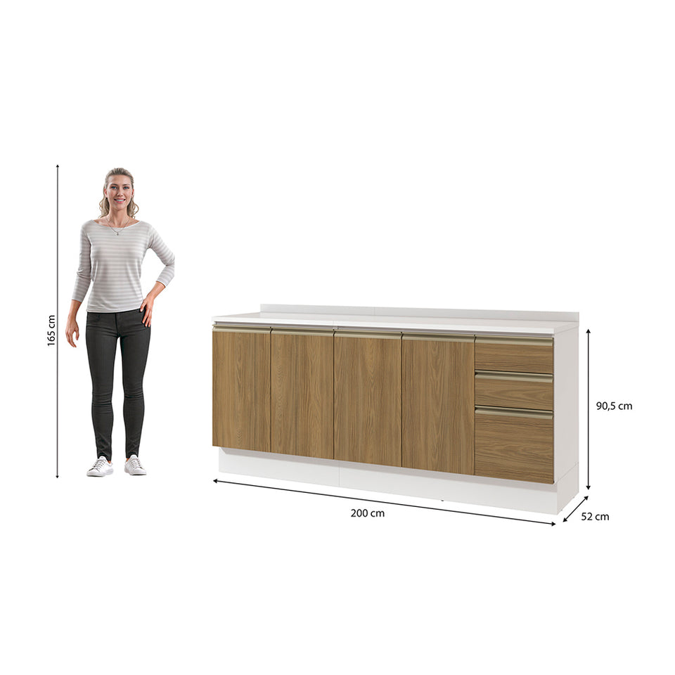 Bajo Mesada 200cm MDF 3 Cajones Kappesberg Blanco/Marrón