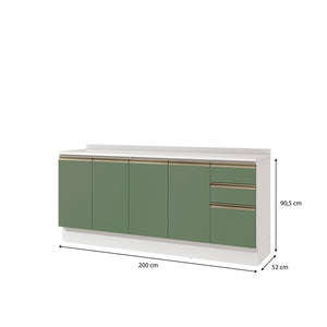 Bajo Mesada 200cm MDF 3 Cajones Kappesberg Blanco/Verde
