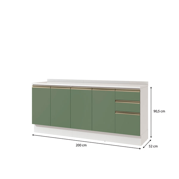 Bajo Mesada 200cm MDF 3 Cajones Kappesberg Blanco/Verde