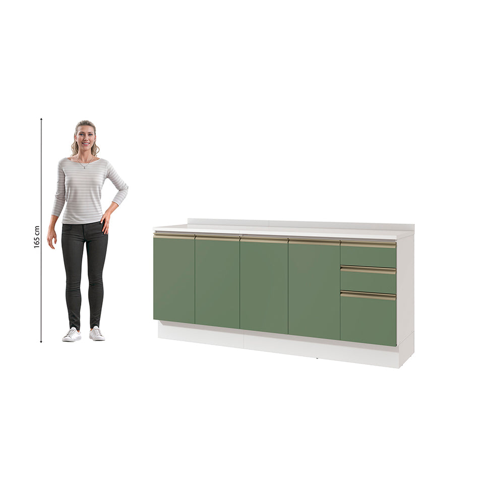 Bajo Mesada 200cm MDF 3 Cajones Kappesberg Blanco/Verde