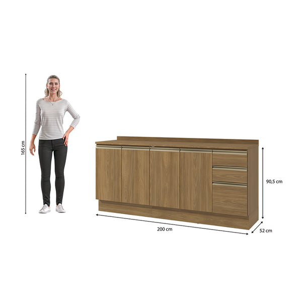 Bajo Mesada 200cm MDF 3 Cajones Kappesberg Marrón