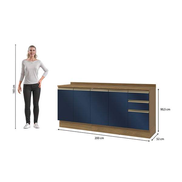 Bajo Mesada 200cm MDF 3 Cajones Kappesberg Marrón/Azul