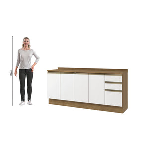 Bajo Mesada 200cm MDF 3 Cajones Kappesberg Marrón/Blanco